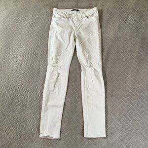 J Brand Size 30 Denim Jeans White Rocks Super Skinny Distressed Mid Rise Stretch